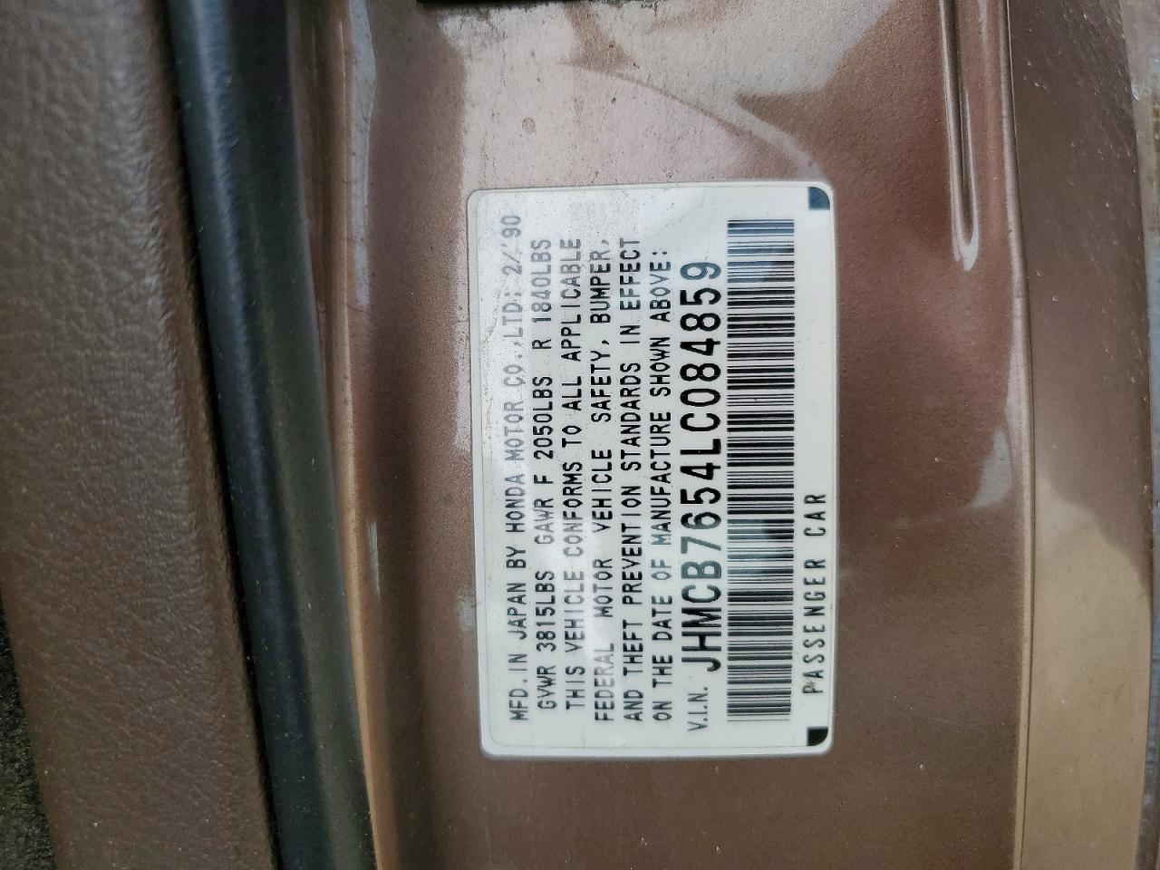 1990 Honda Accord Lx Tan vin: JHMCB7654LC084859