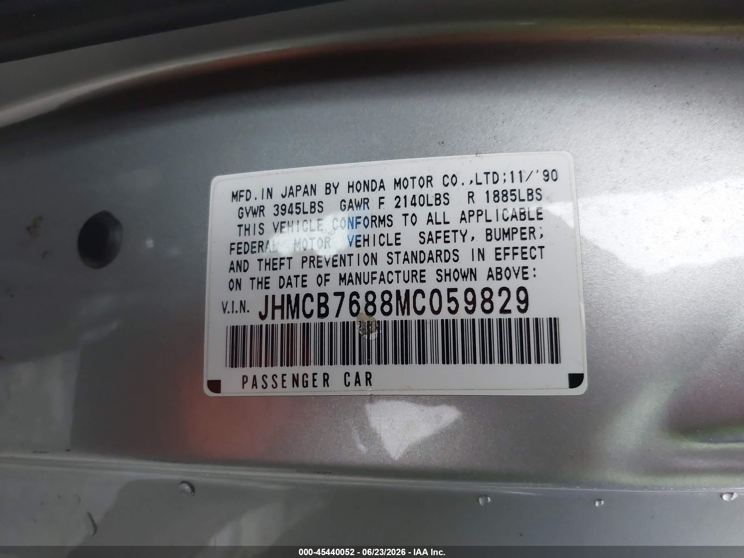 1991 Honda Accord Se Silver vin: JHMCB7688MC059829