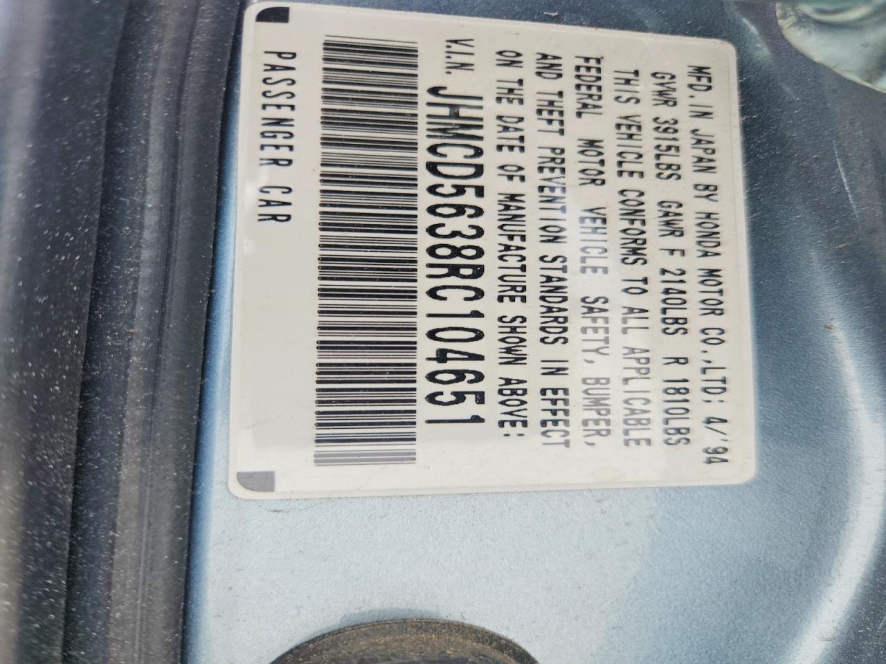 1994 Honda Accord Lx Silver vin: JHMCD5638RC104651