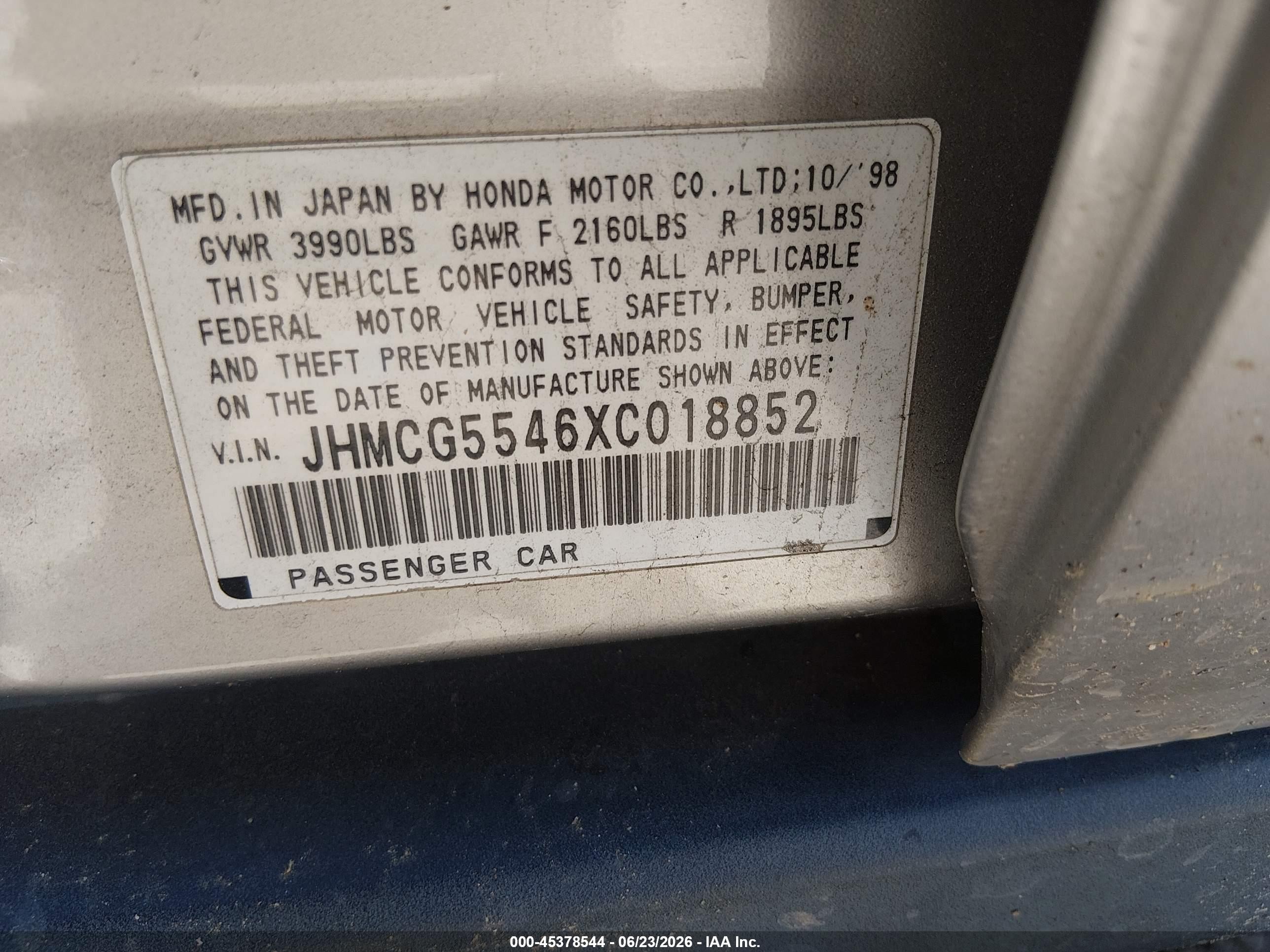 1999 Honda Accord Lx Brown vin: JHMCG5546XC018852