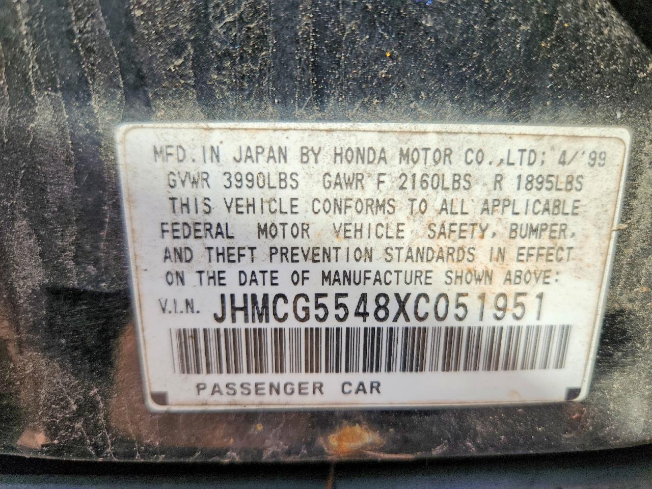 1999 Honda Accord Lx Black vin: JHMCG5548XC051951