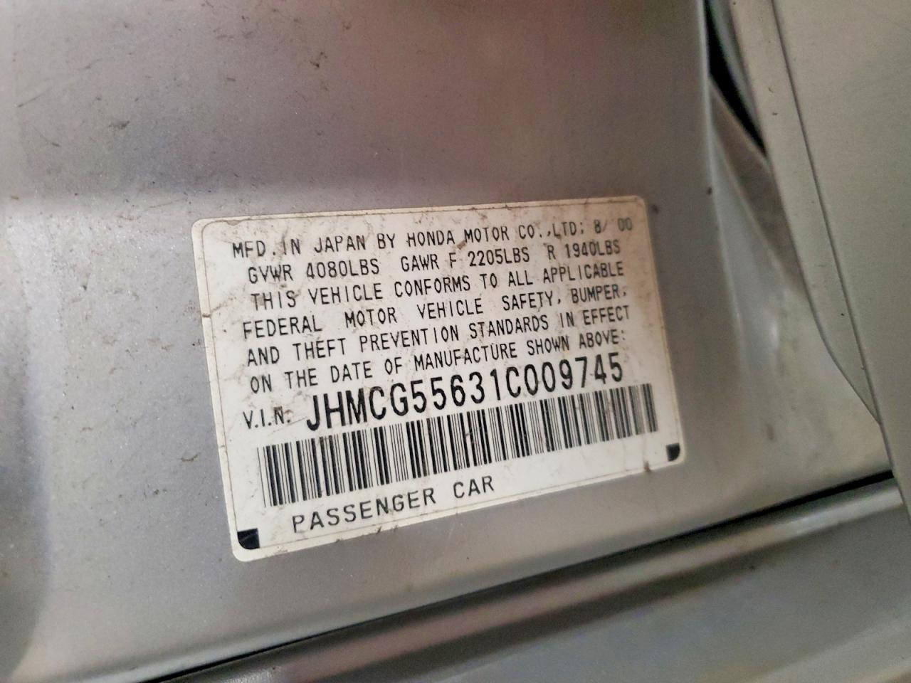 2001 Honda Accord Ex Silver vin: JHMCG55631C009745