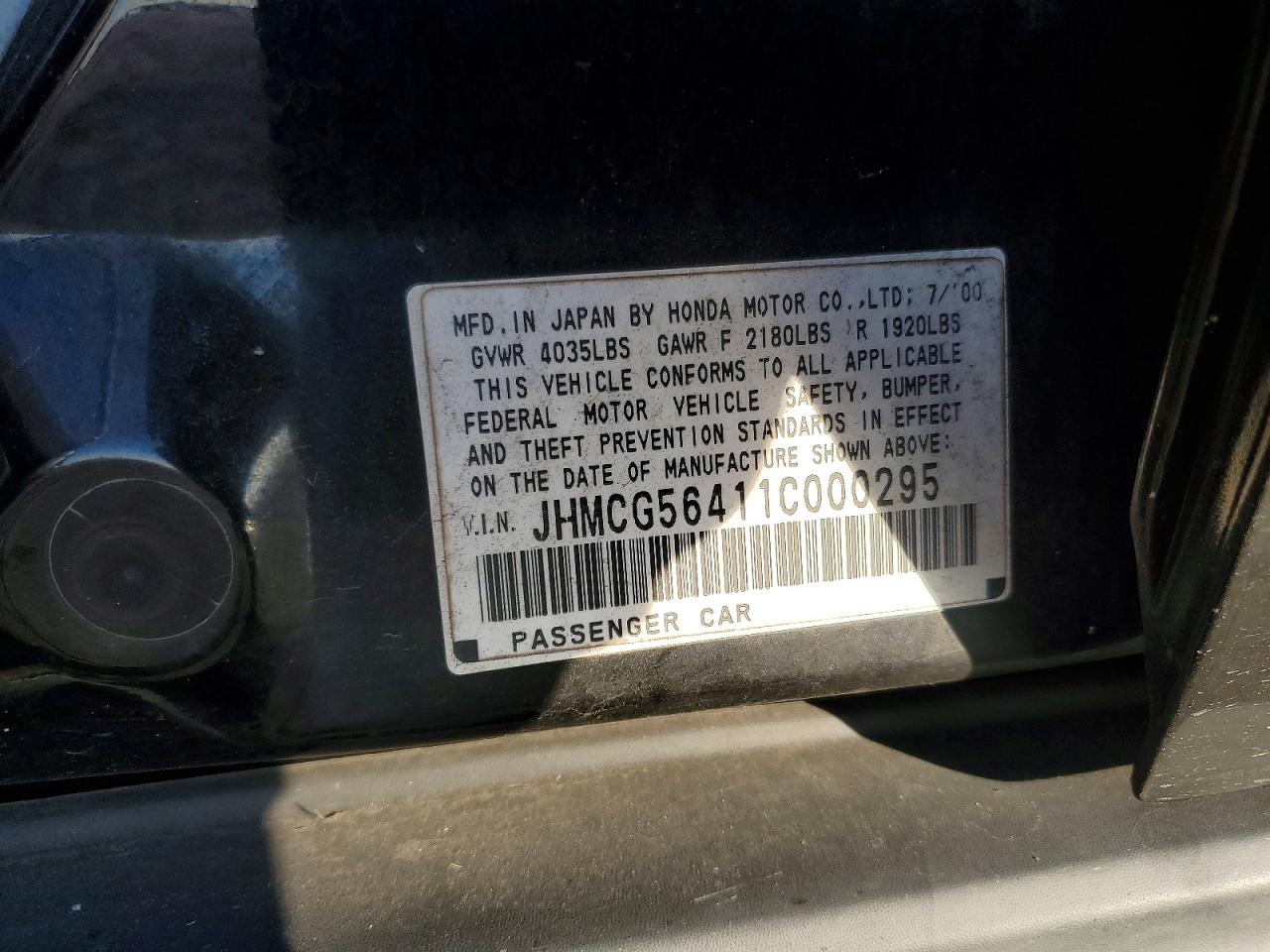 2001 Honda Accord Lx Black vin: JHMCG56411C000295