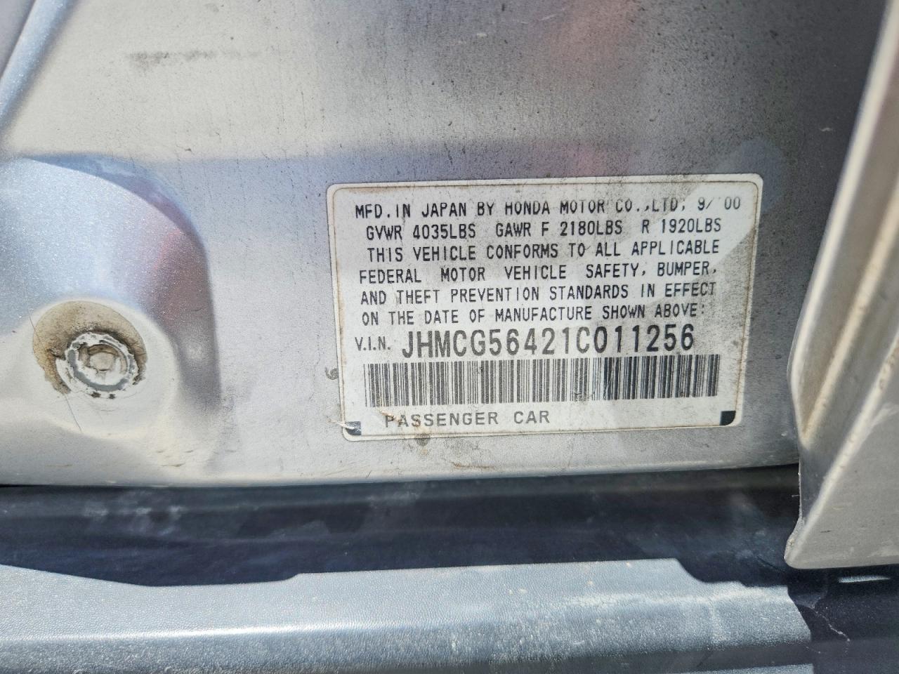 2001 Honda Accord Lx Silver vin: JHMCG56421C011256