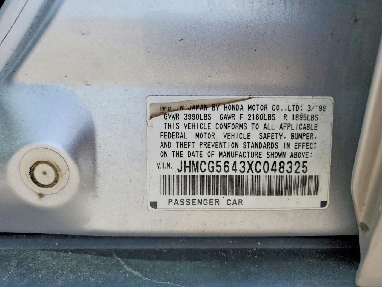 1999 Honda Accord Lx Silver vin: JHMCG5643XC048325