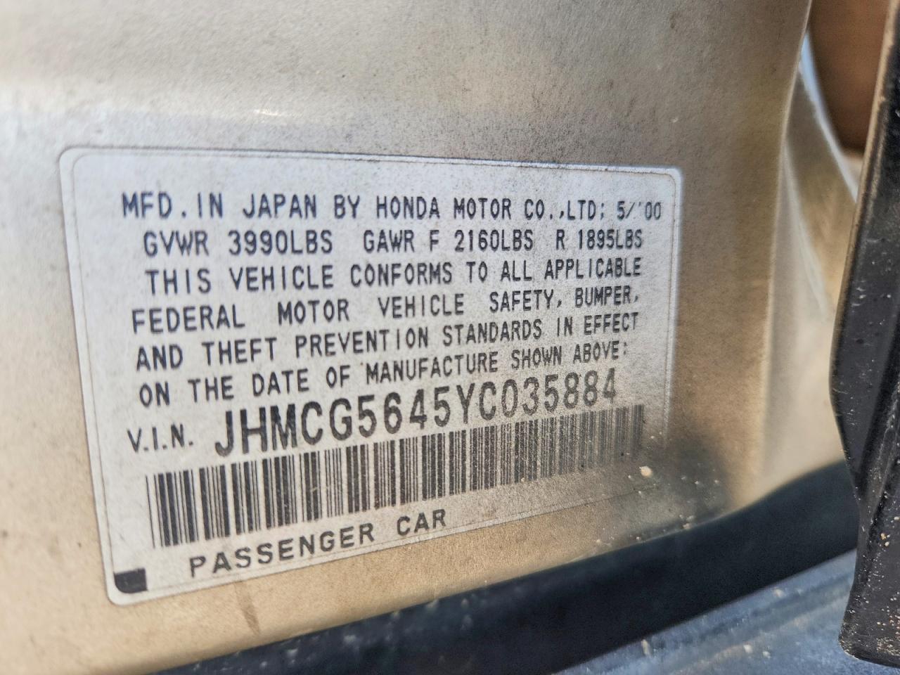 2000 Honda Accord Lx Black vin: JHMCG5645YC035884