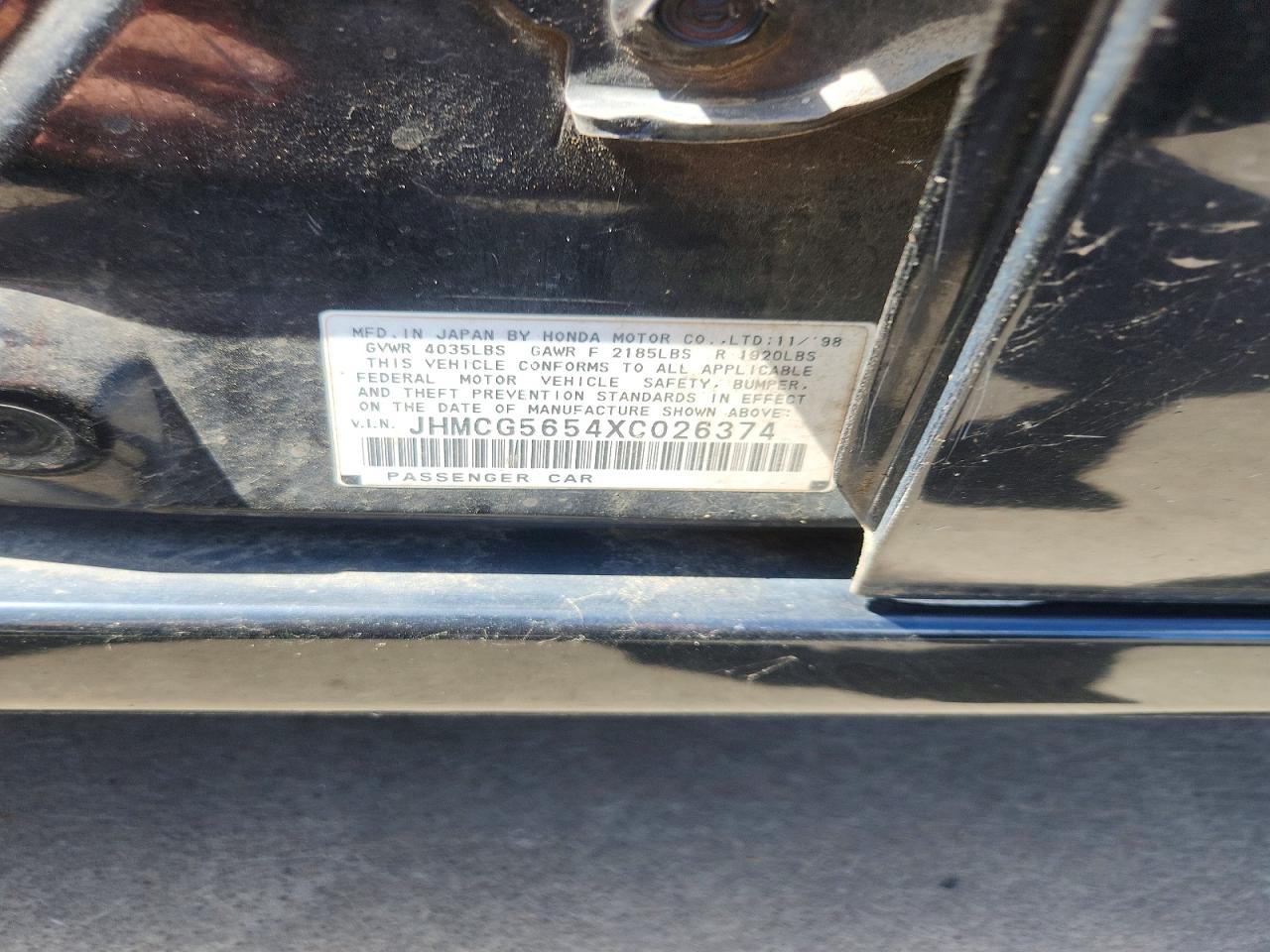 1999 Honda Accord Ex Black vin: JHMCG5654XC026374