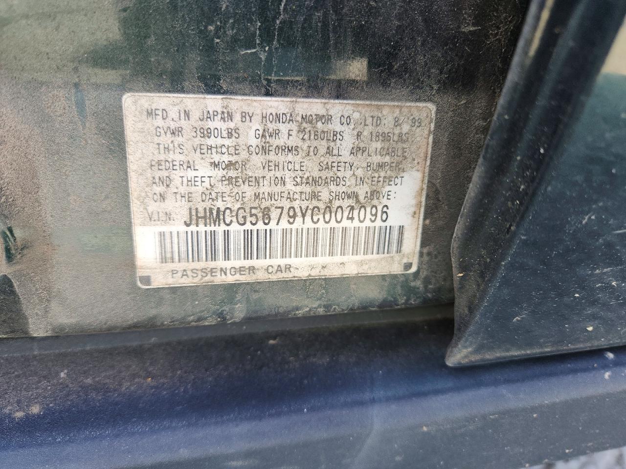 2000 Honda Accord Se Green vin: JHMCG5679YC004096