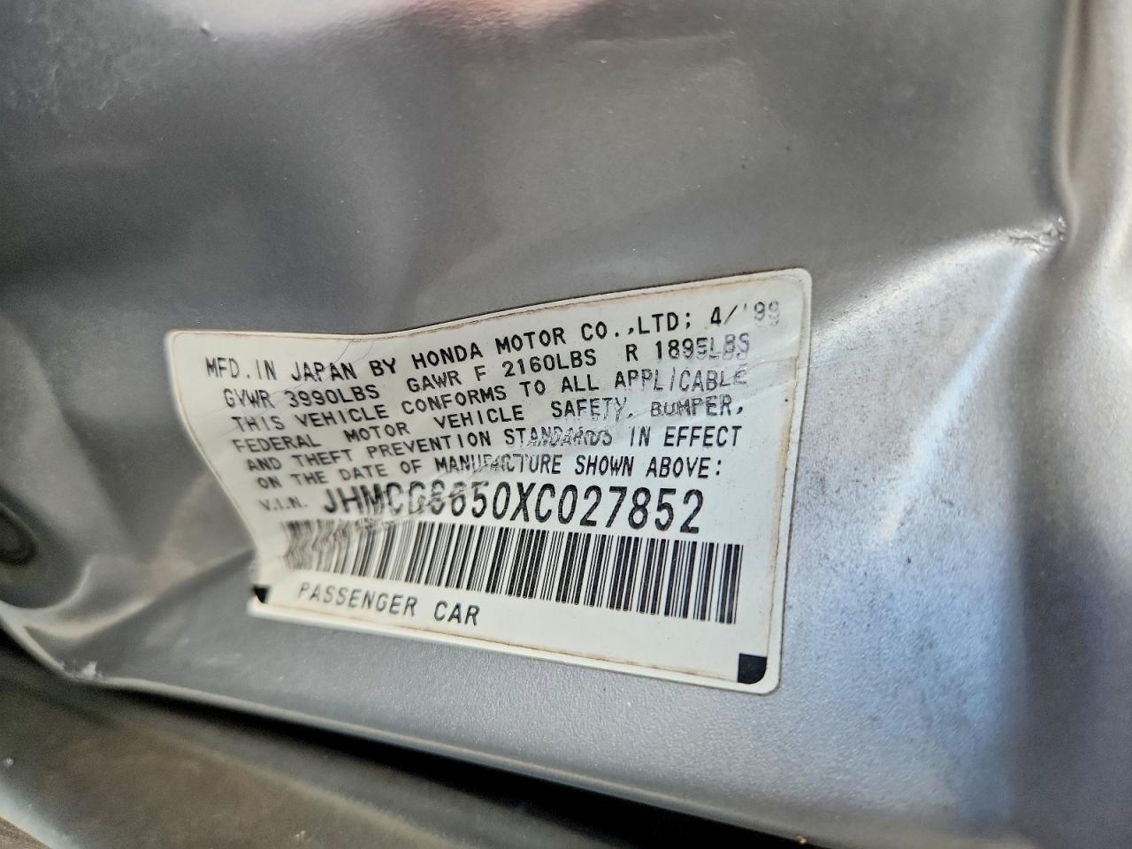 1999 Honda Accord Lx Silver vin: JHMCG6650XC027852