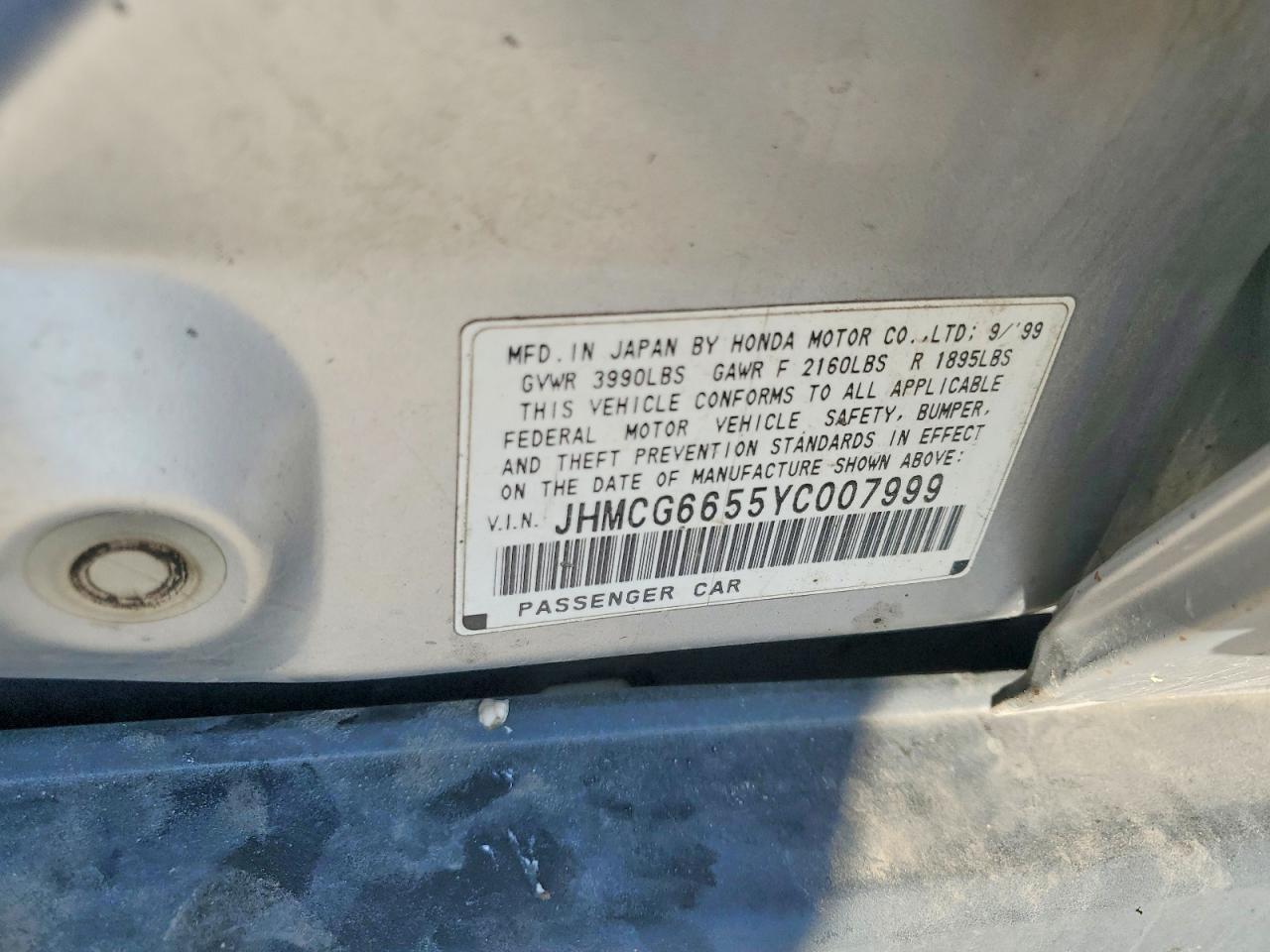 2000 Honda Accord Lx Silver vin: JHMCG6655YC007999