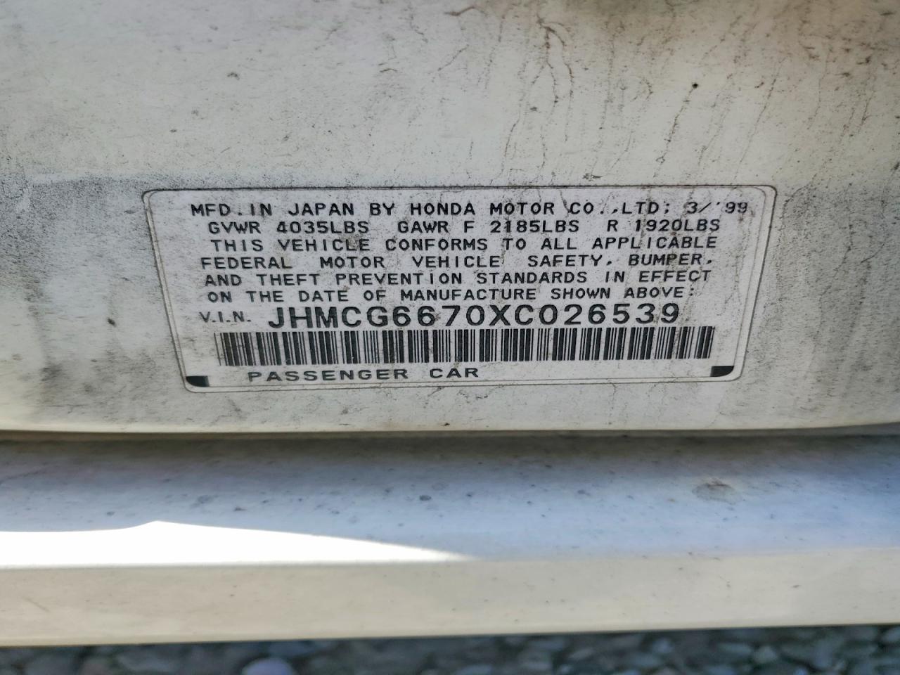 1999 Honda Accord Ex White vin: JHMCG6670XC026539