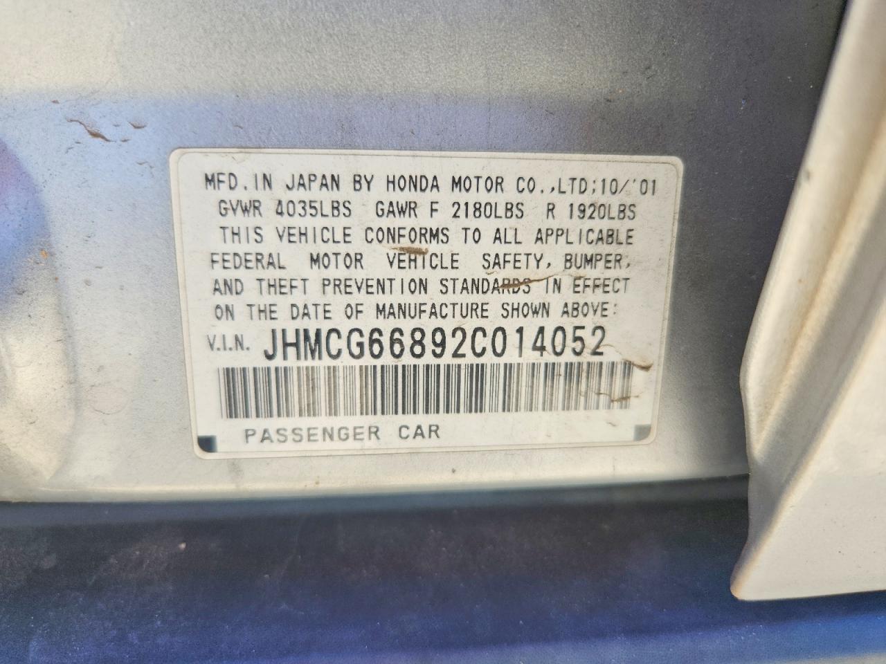 2002 Honda Accord Ex Silver vin: JHMCG66892C014052