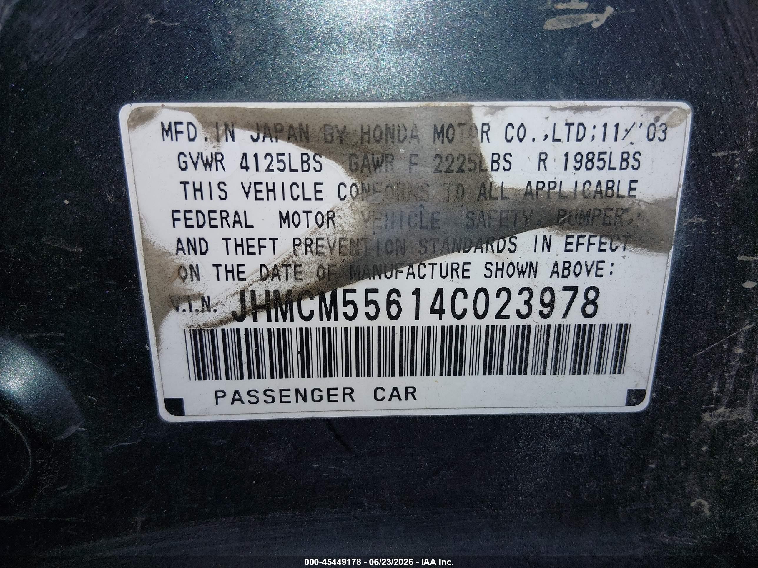 2004 Honda Accord 2.4 Ex Green vin: JHMCM55614C023978