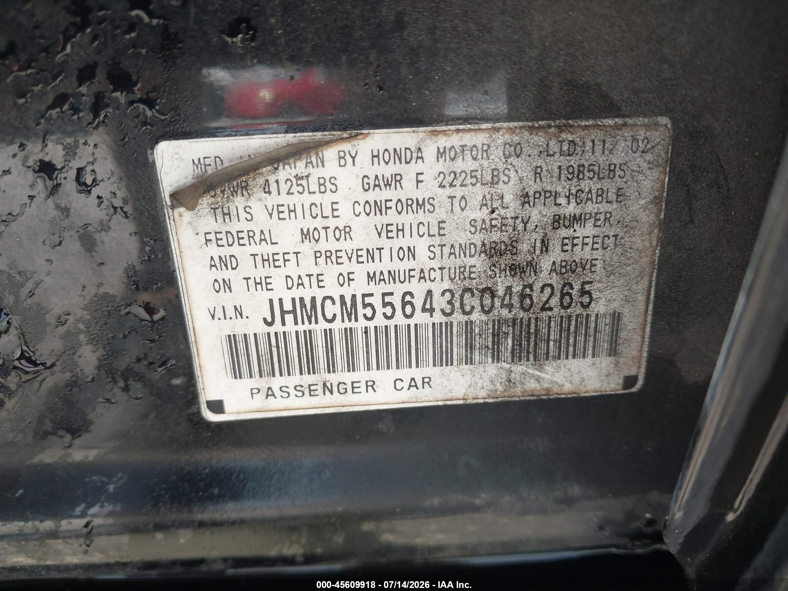2003 Honda Accord 2.4 Ex Blue vin: JHMCM55643C046265