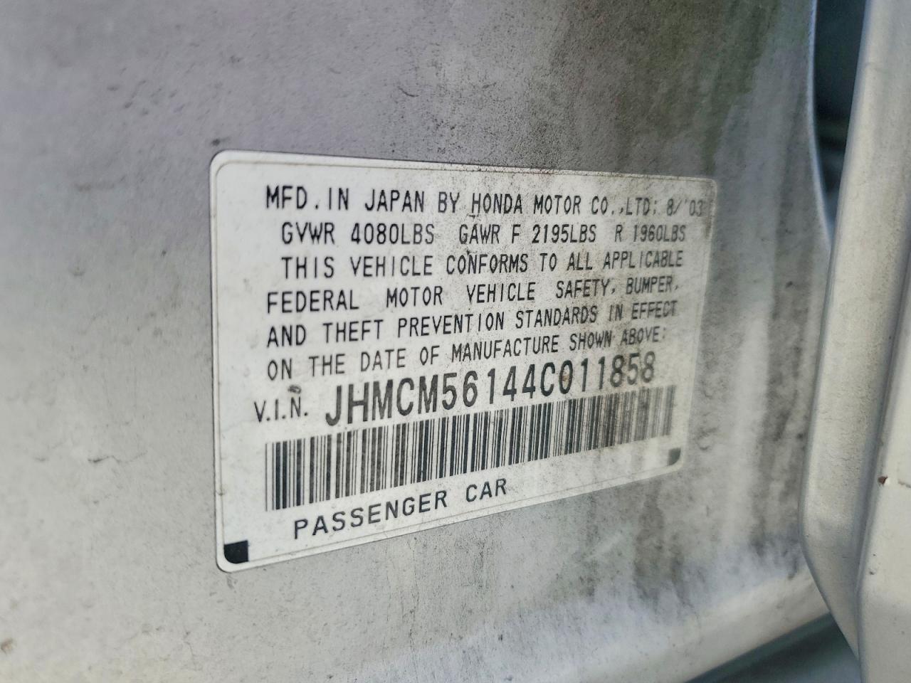 2004 Honda Accord Dx Silver vin: JHMCM56144C011858