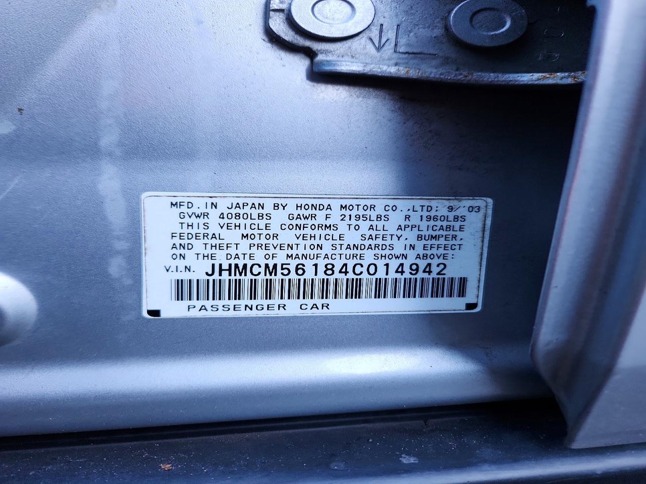 2004 Honda Accord Dx Silver vin: JHMCM56184C014942