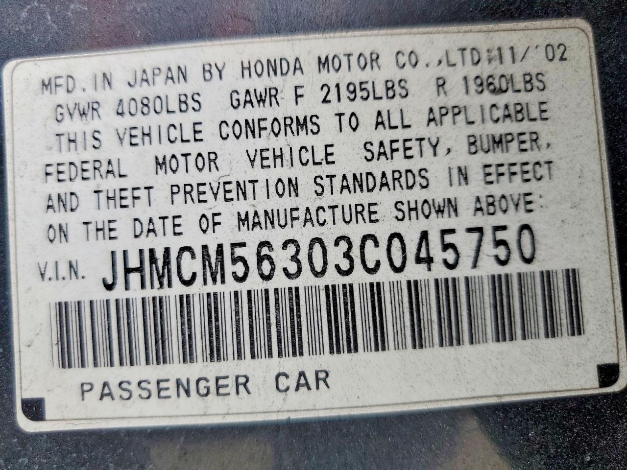 2003 Honda Accord Lx Gray vin: JHMCM56303C045750