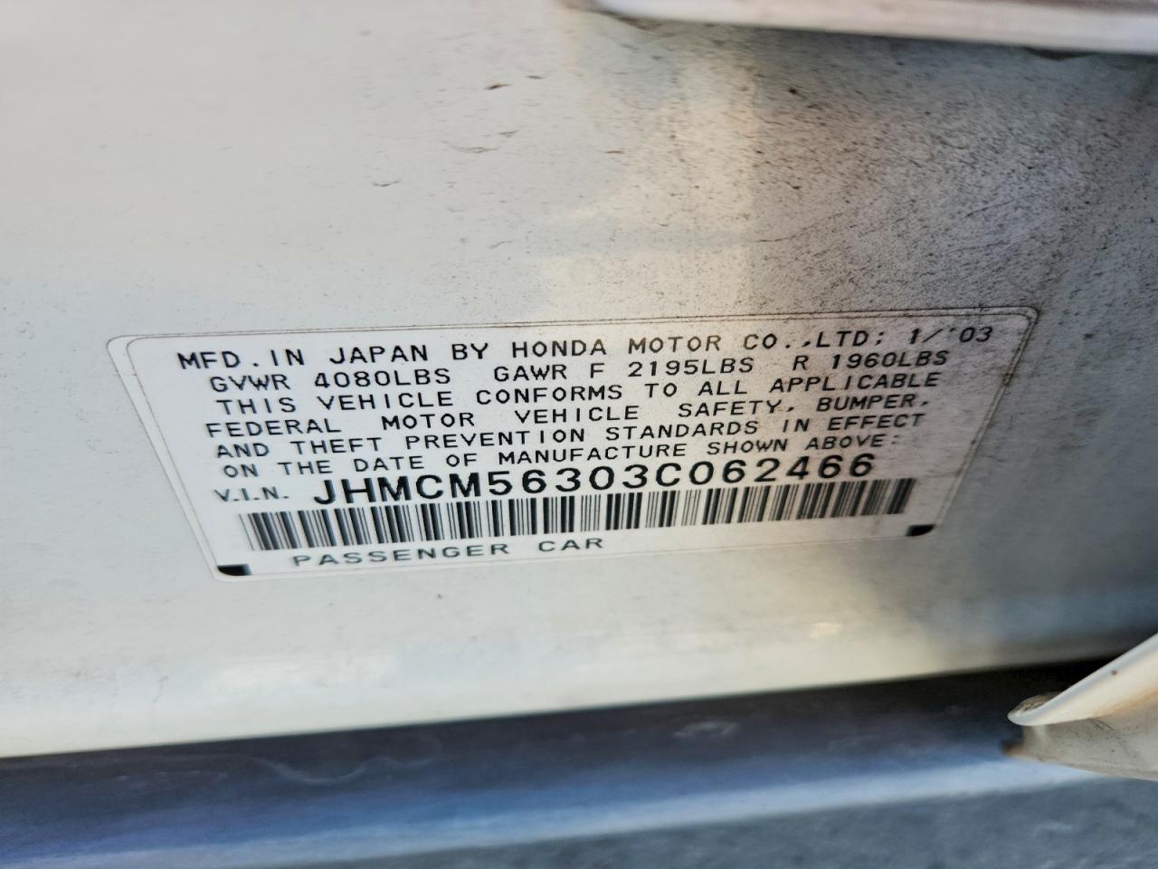 2003 Honda Accord Lx White vin: JHMCM56303C062466