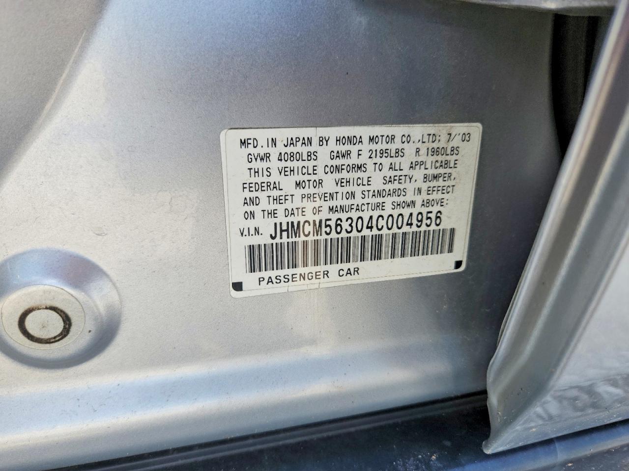 2004 Honda Accord Lx Silver vin: JHMCM56304C004956