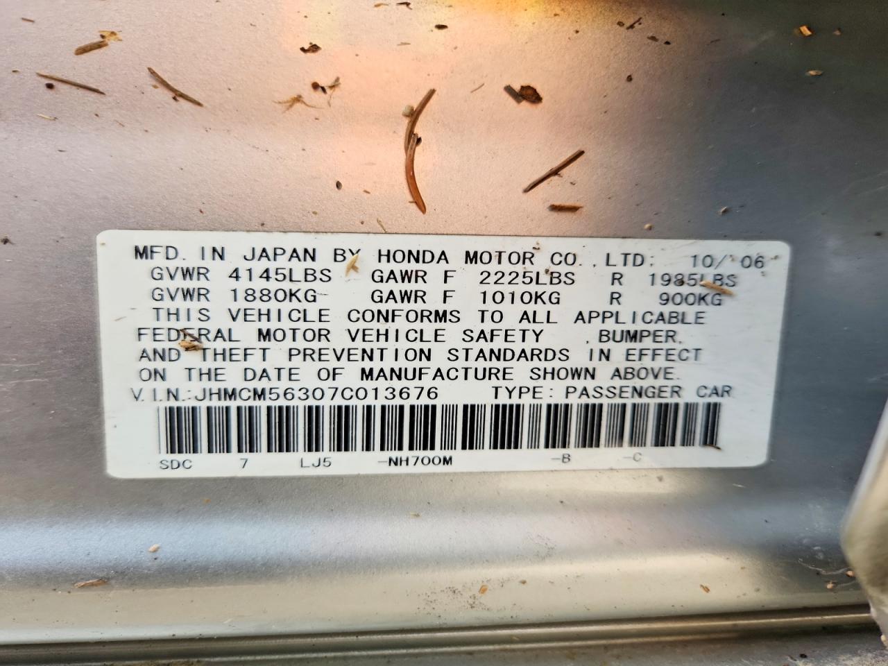 2007 Honda Accord Se Серебряный vin: JHMCM56307C013676