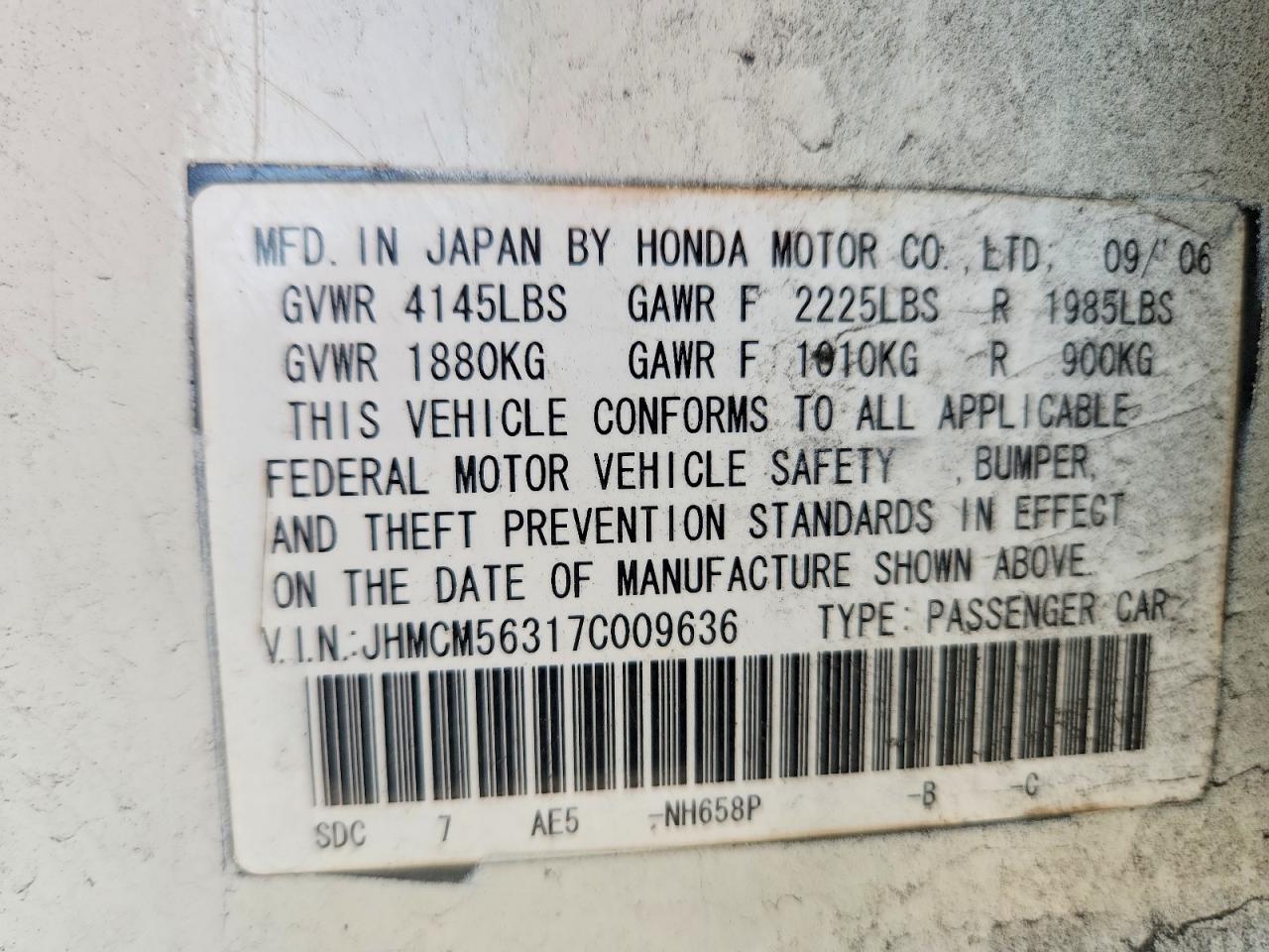 2007 Honda Accord Se White vin: JHMCM56317C009636