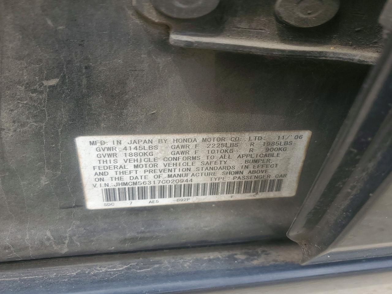 2007 Honda Accord Se Black vin: JHMCM56317C020944
