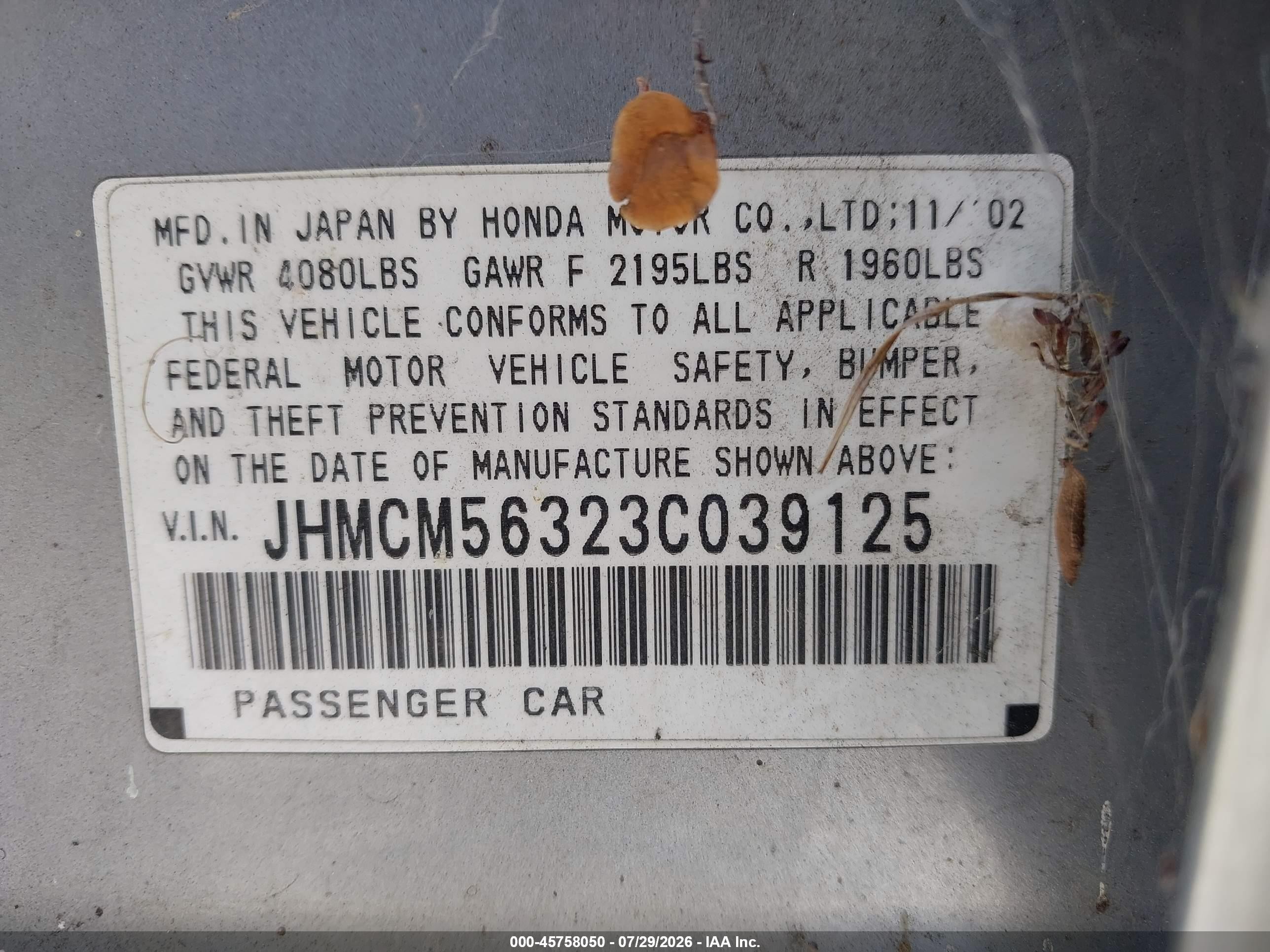 2003 Honda Accord Lx Silver vin: JHMCM56323C039125