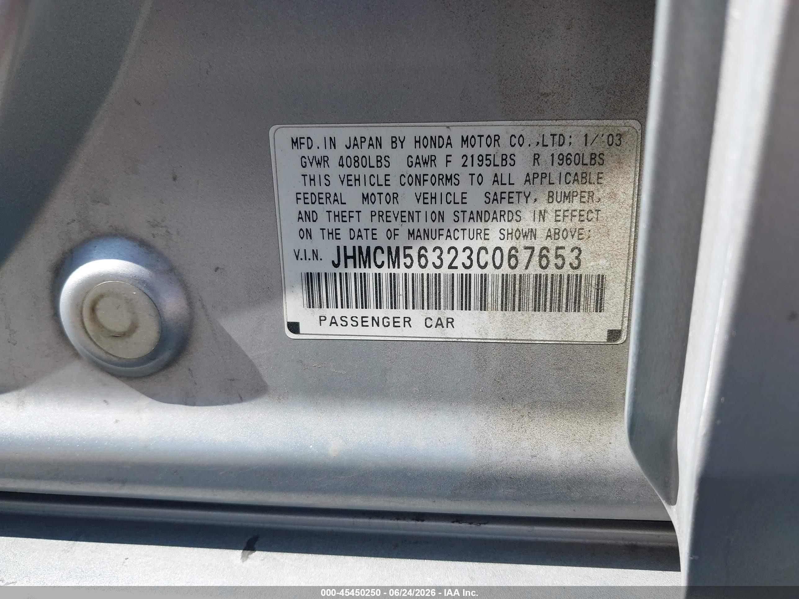 2003 Honda Accord Sdn Lx Silver vin: JHMCM56323C067653