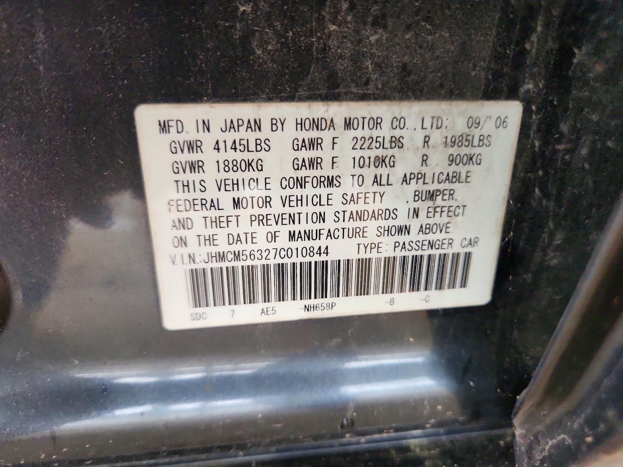 2007 Honda Accord Se Gray vin: JHMCM56327C010844