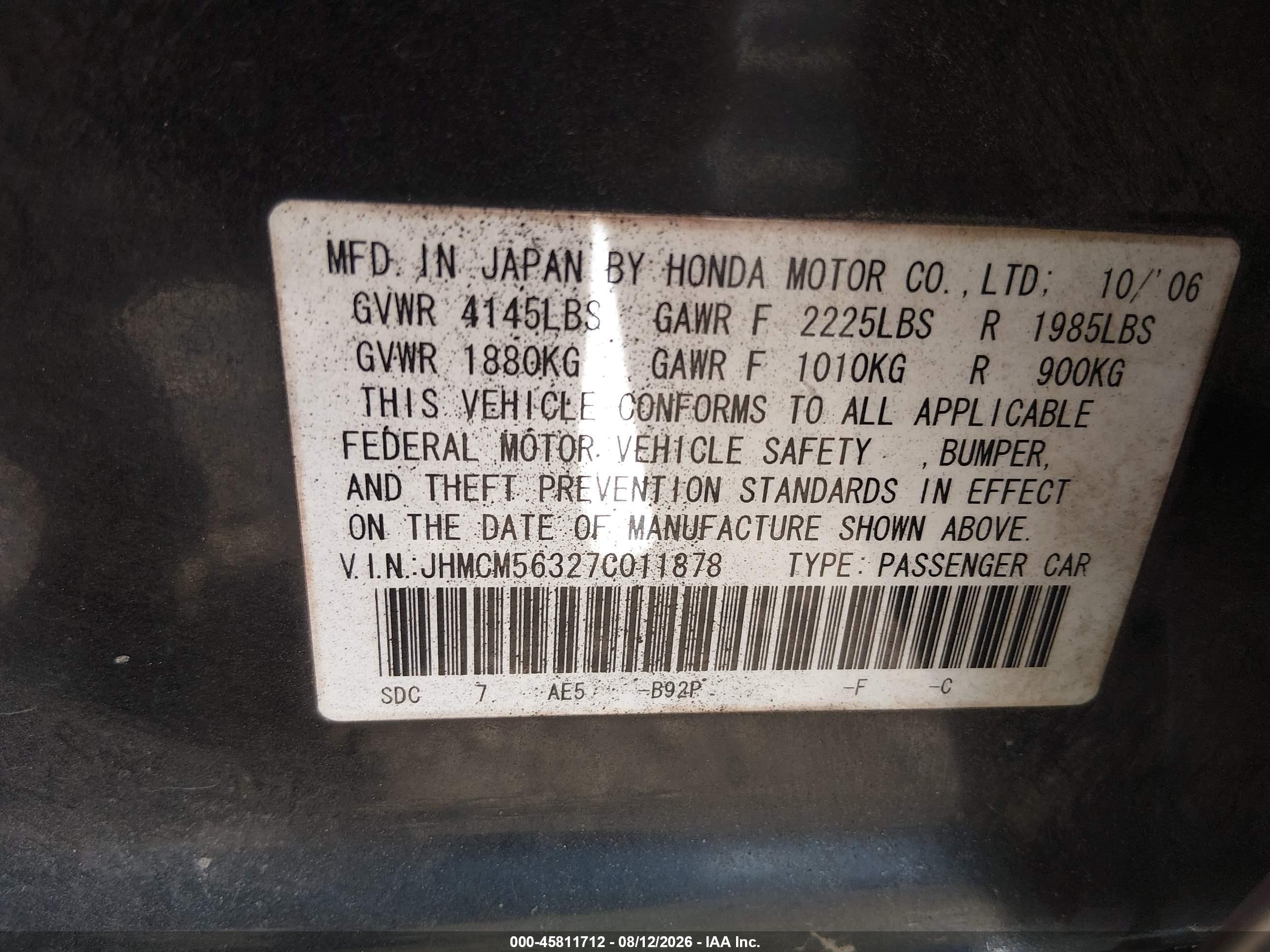 2007 Honda Accord 2.4 Se Black vin: JHMCM56327C011878