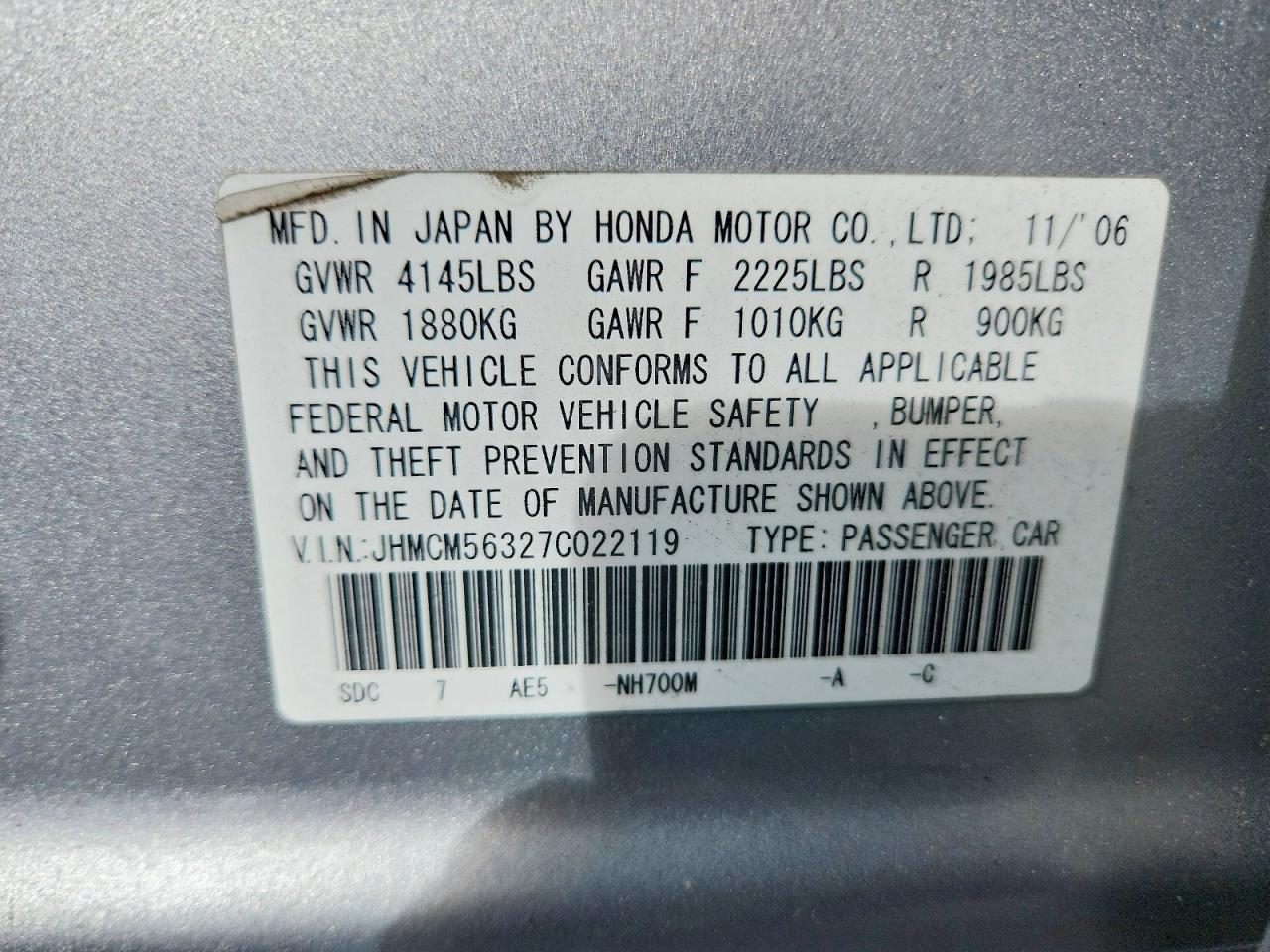 2007 Honda Accord Se Silver vin: JHMCM56327C022119