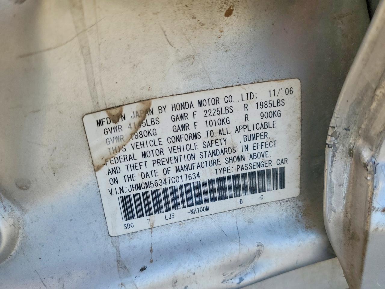 2007 Honda Accord Se Silver vin: JHMCM56347C017634