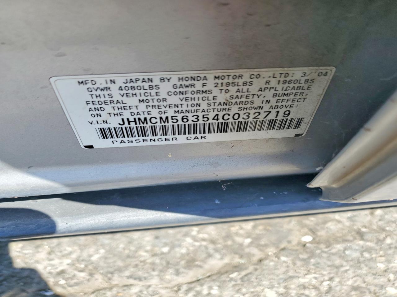 2004 Honda Accord Lx Silver vin: JHMCM56354C032719