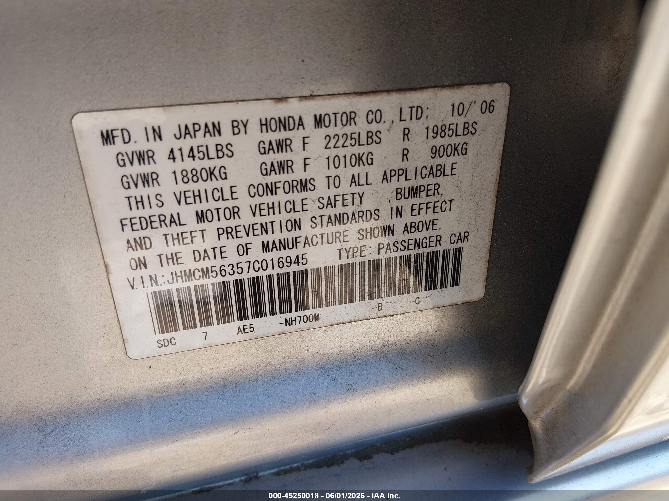2007 Honda Accord 2.4 Se Silver vin: JHMCM56357C016945