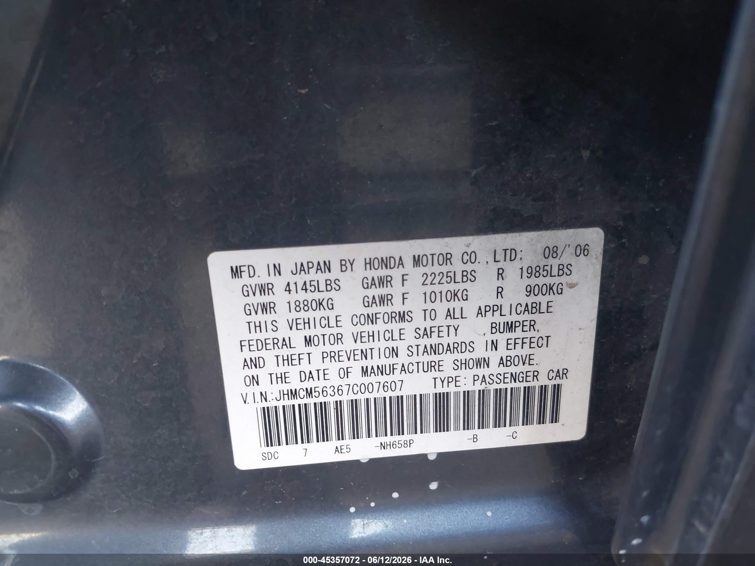 2007 Honda Accord 2.4 Se Navy vin: JHMCM56367C007607