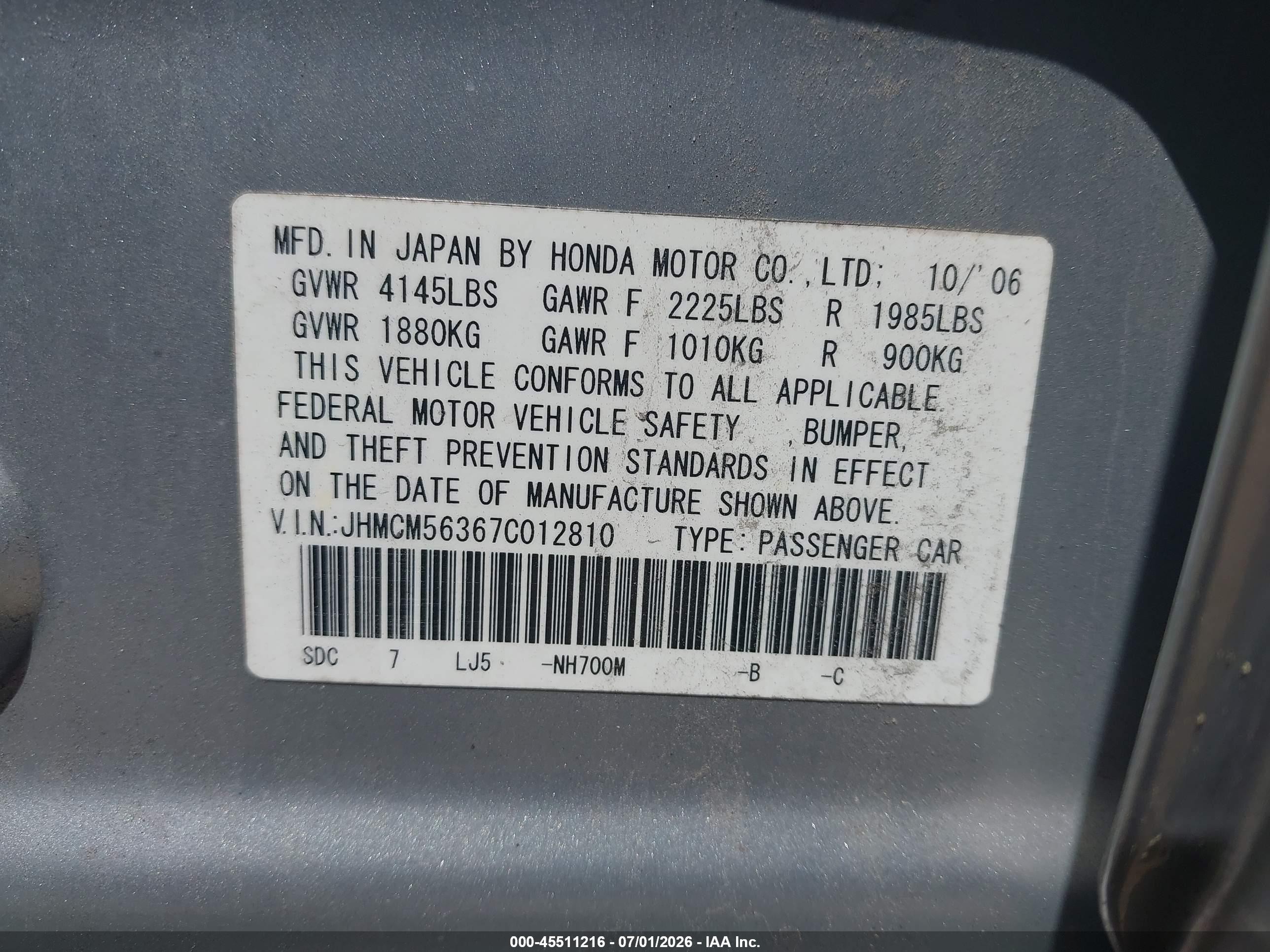 2007 Honda Accord 2.4 Se Silver vin: JHMCM56367C012810