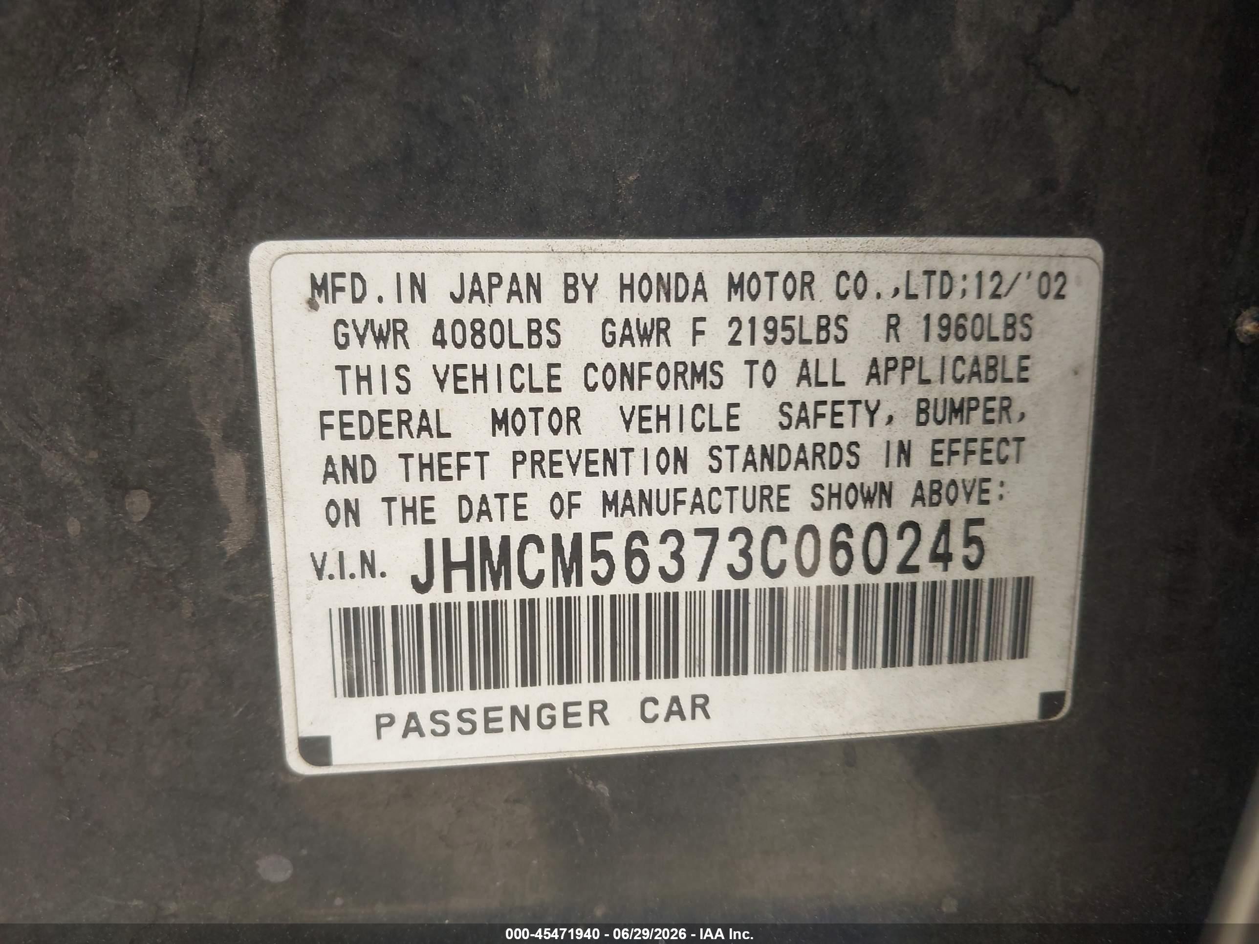 2003 Honda Accord Sdn Lx Black vin: JHMCM56373C060245