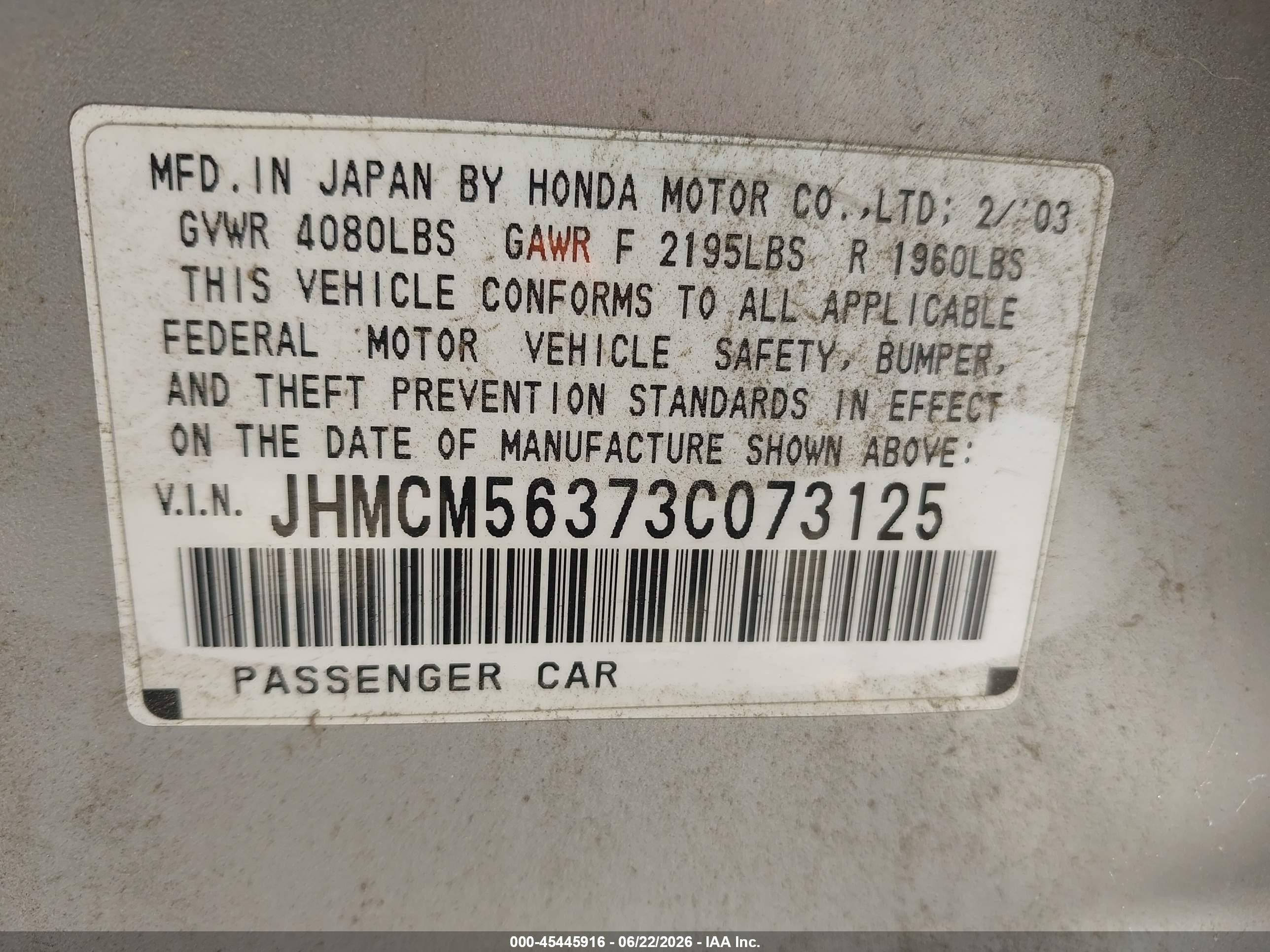2003 Honda Accord Sdn Lx Silver vin: JHMCM56373C073125