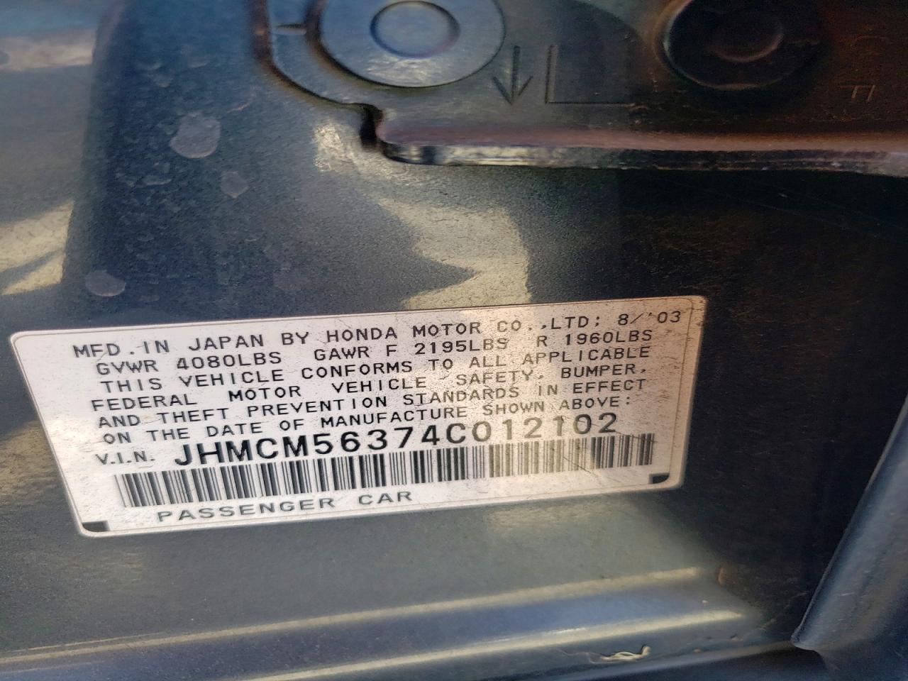 2004 Honda Accord Lx Blue vin: JHMCM56374C012102