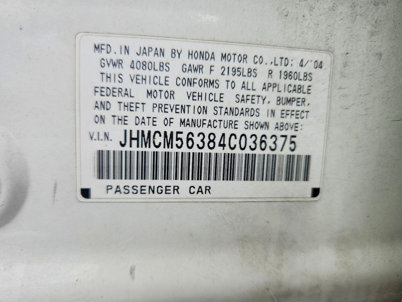 2004 Honda Accord Lx White vin: JHMCM56384C036375