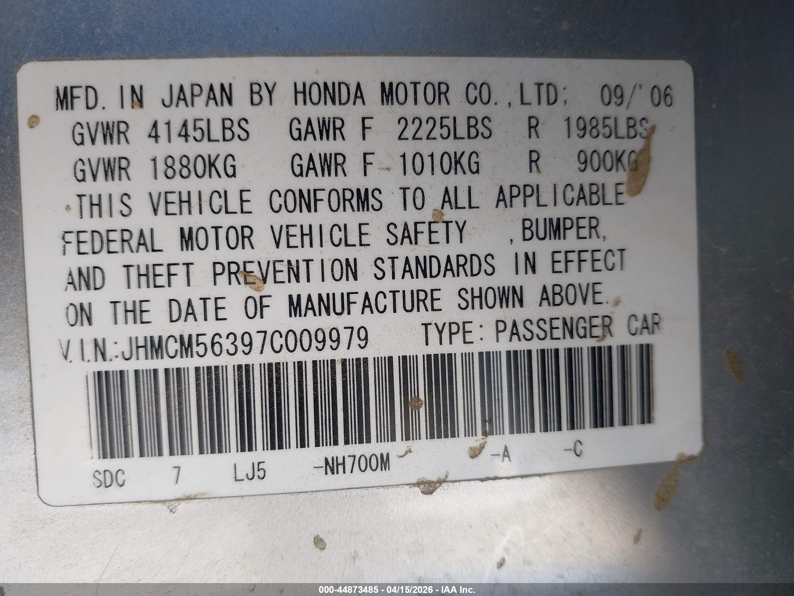 2007 Honda Accord 2.4 Se Silver vin: JHMCM56397C009979