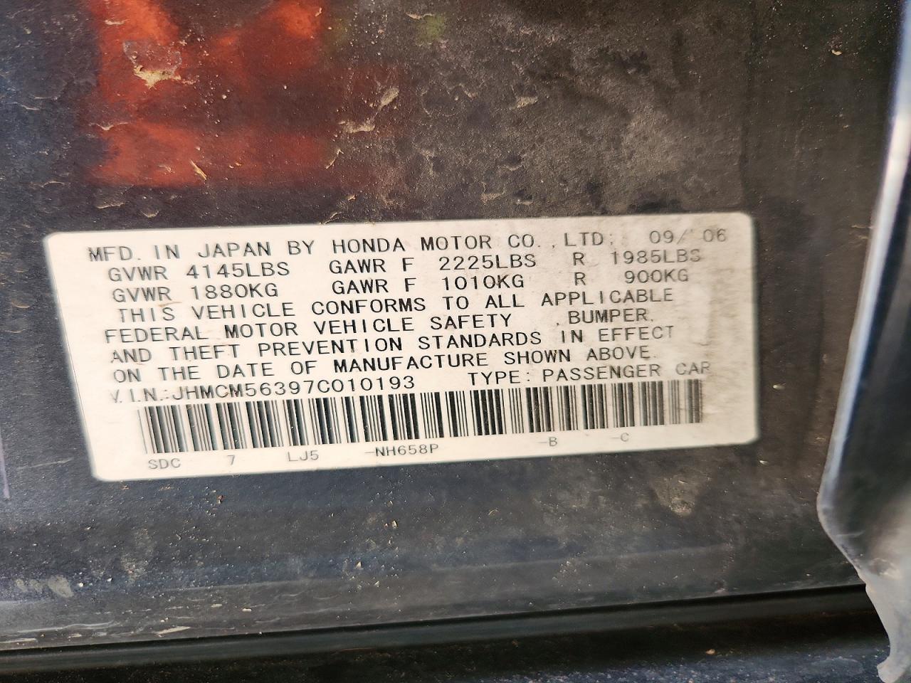2007 Honda Accord Se Gray vin: JHMCM56397C010193