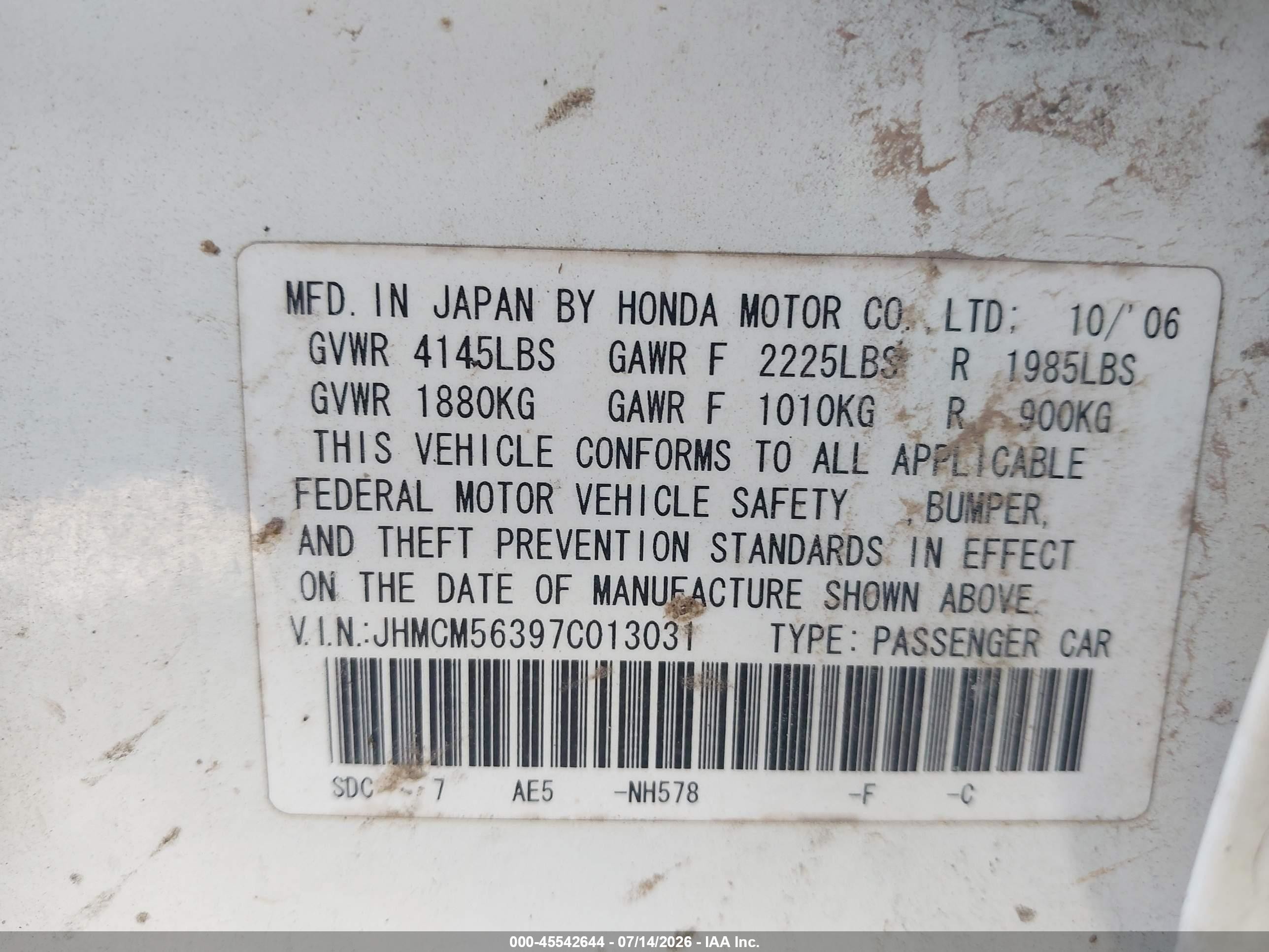 2007 Honda Accord 2.4 Se White vin: JHMCM56397C013031
