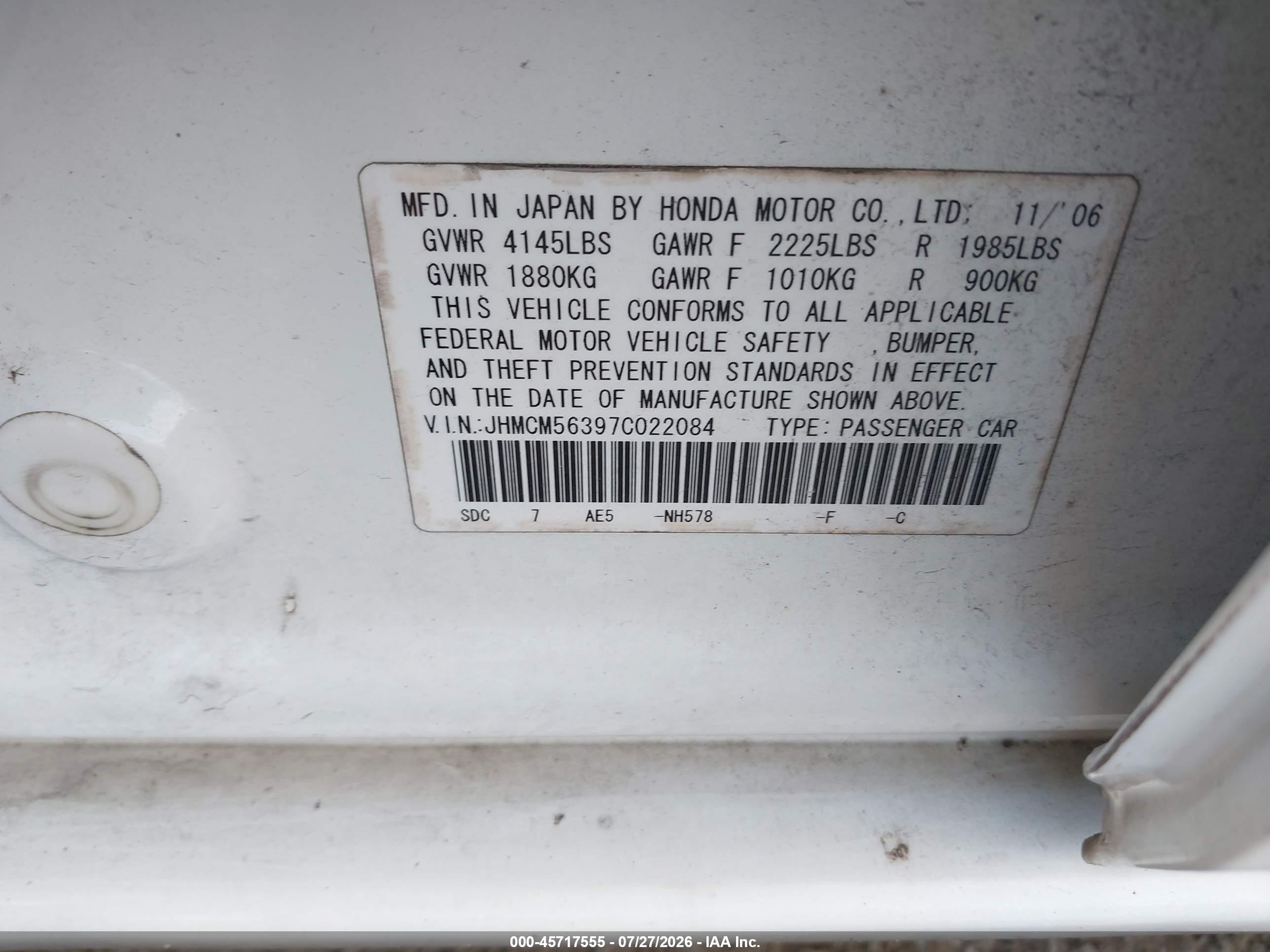 2007 Honda Accord 2.4 Se White vin: JHMCM56397C022084