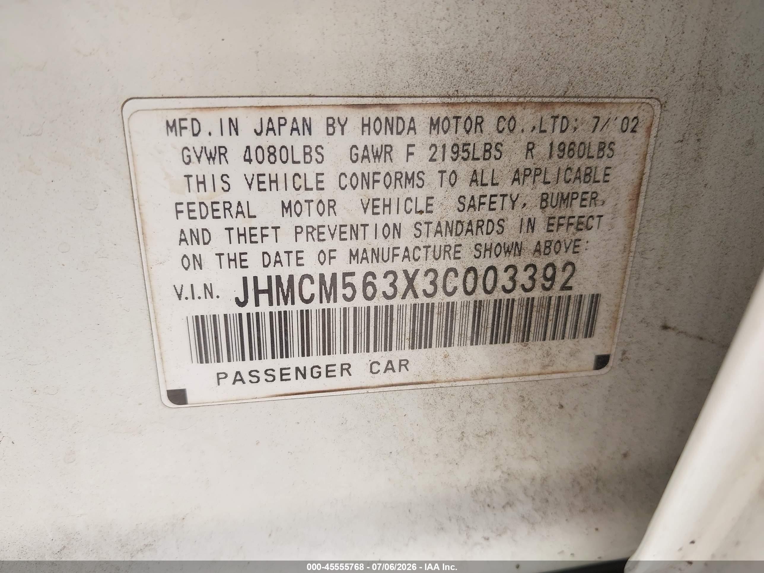 2003 Honda Accord Sdn Lx White vin: JHMCM563X3C003392