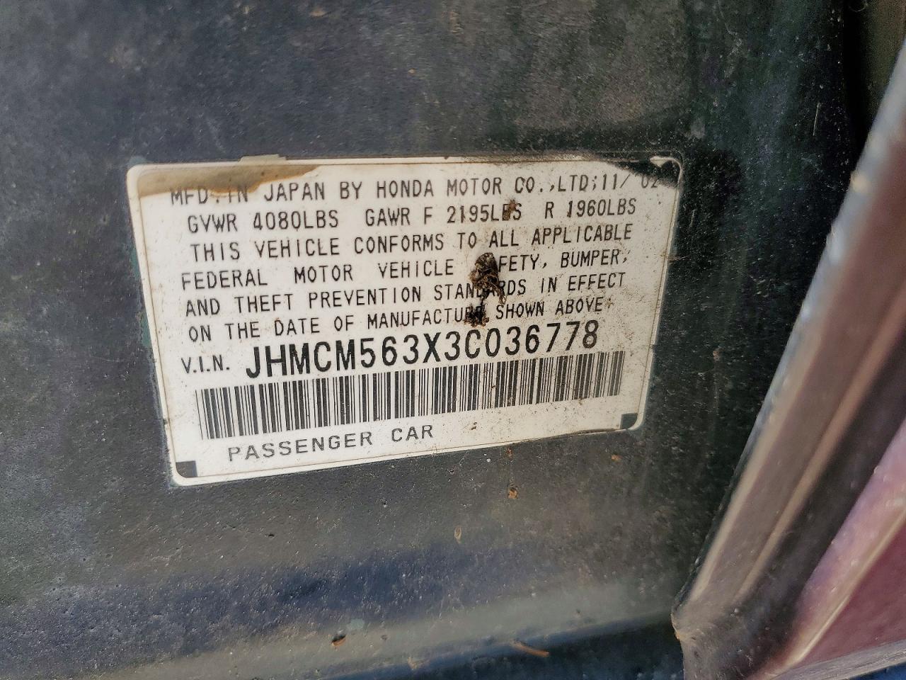 2003 Honda Accord Lx Maroon vin: JHMCM563X3C036778