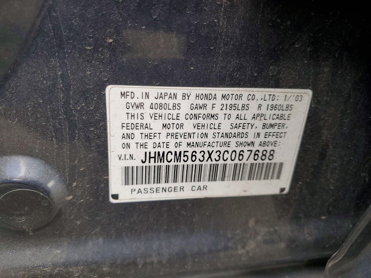 2003 Honda Accord Lx Gray vin: JHMCM563X3C067688