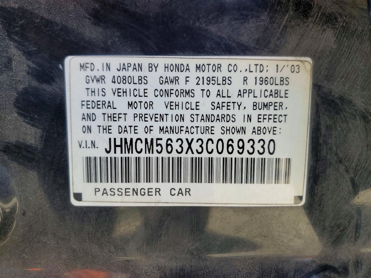 2003 Honda Accord Lx Black vin: JHMCM563X3C069330