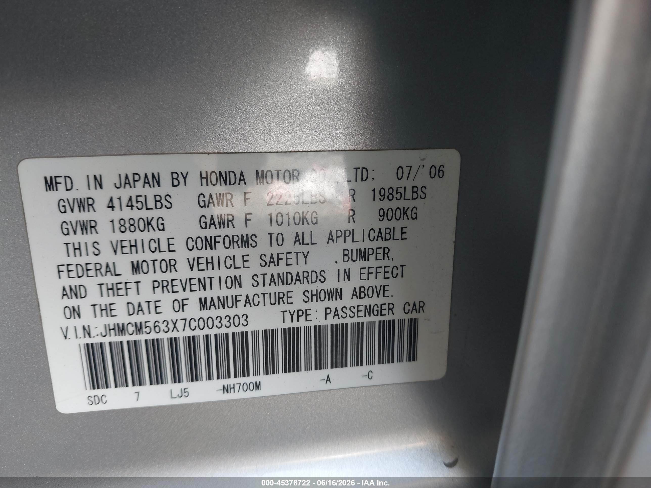 2007 Honda Accord 2.4 Se Silver vin: JHMCM563X7C003303