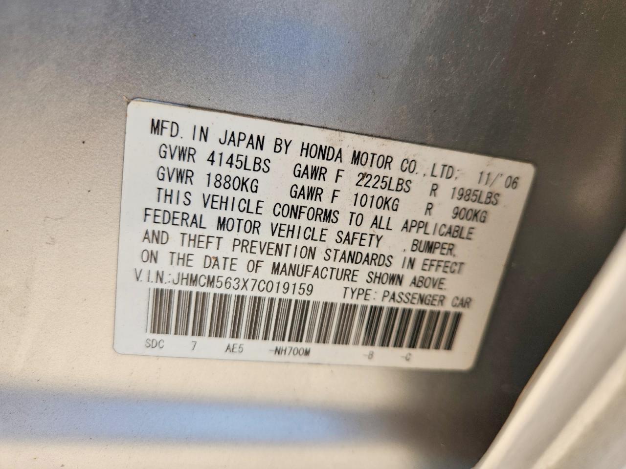 2007 Honda Accord Se Silver vin: JHMCM563X7C019159